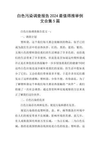 白色污染调查报告2024最值得推荐例文合集5篇