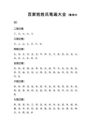 百家姓姓氏笔画大全