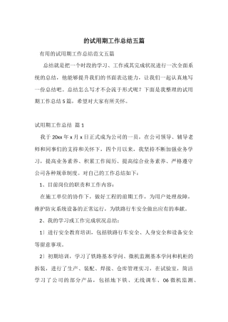 的试用期工作总结五篇