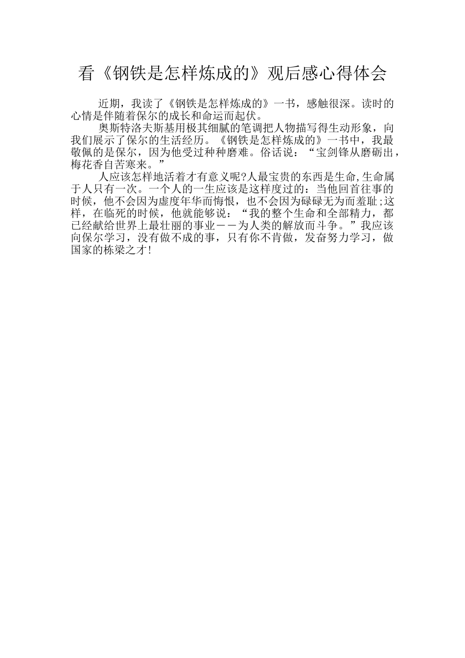 看《钢铁是怎样炼成的》观后感心得体会_第1页