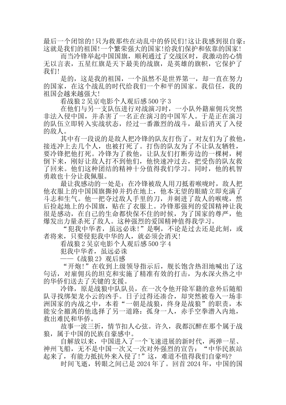 看战狼2吴京电影个人观后感500字6篇_第2页