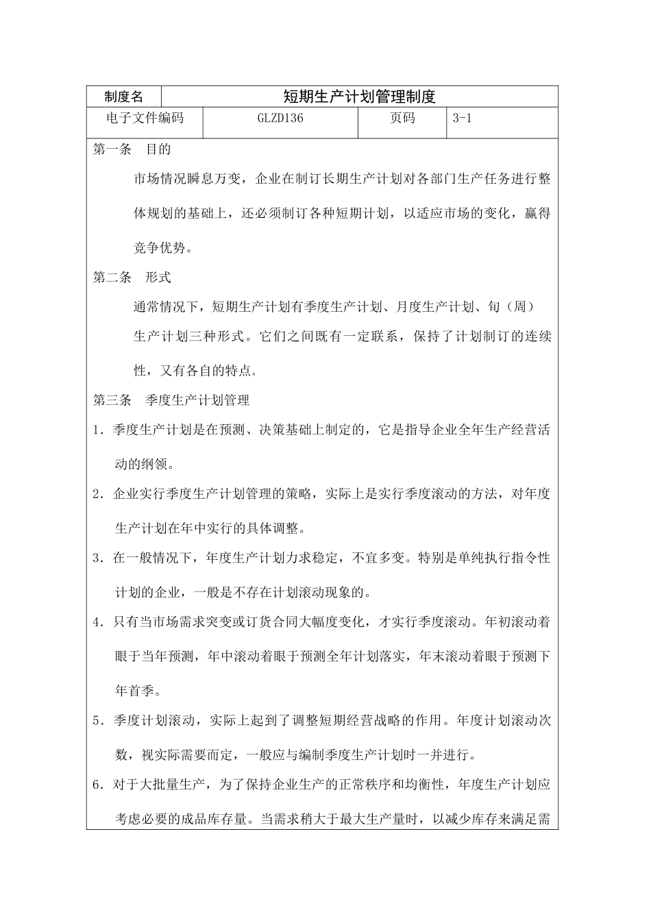短期生产计划管理制度范本_第2页