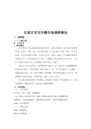 石家庄市写字楼市场调研情况介绍