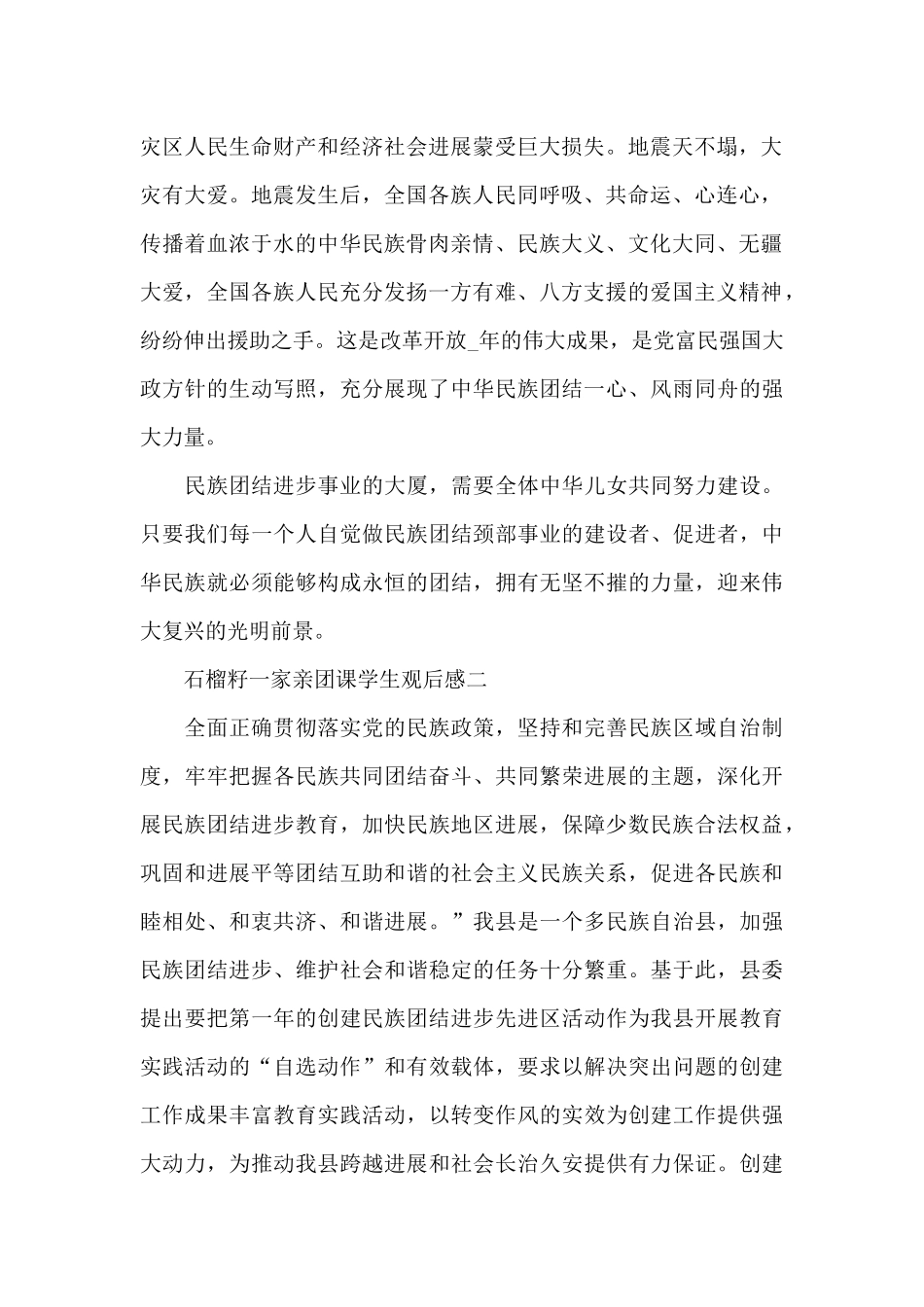 石榴籽一家亲团课学生观后感2024范文_第2页