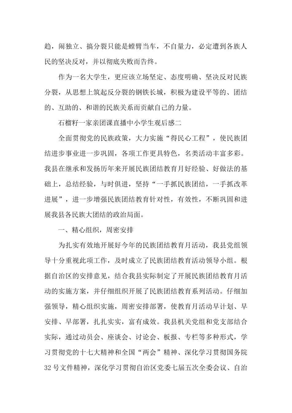 石榴籽一家亲团课直播中小学生观后感2024范文_第2页