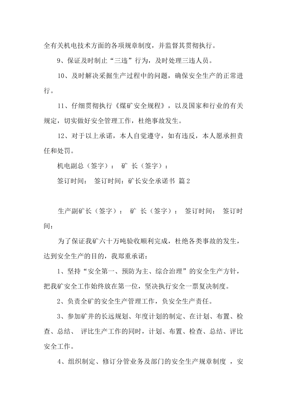 矿长安全承诺书汇总10篇_第2页