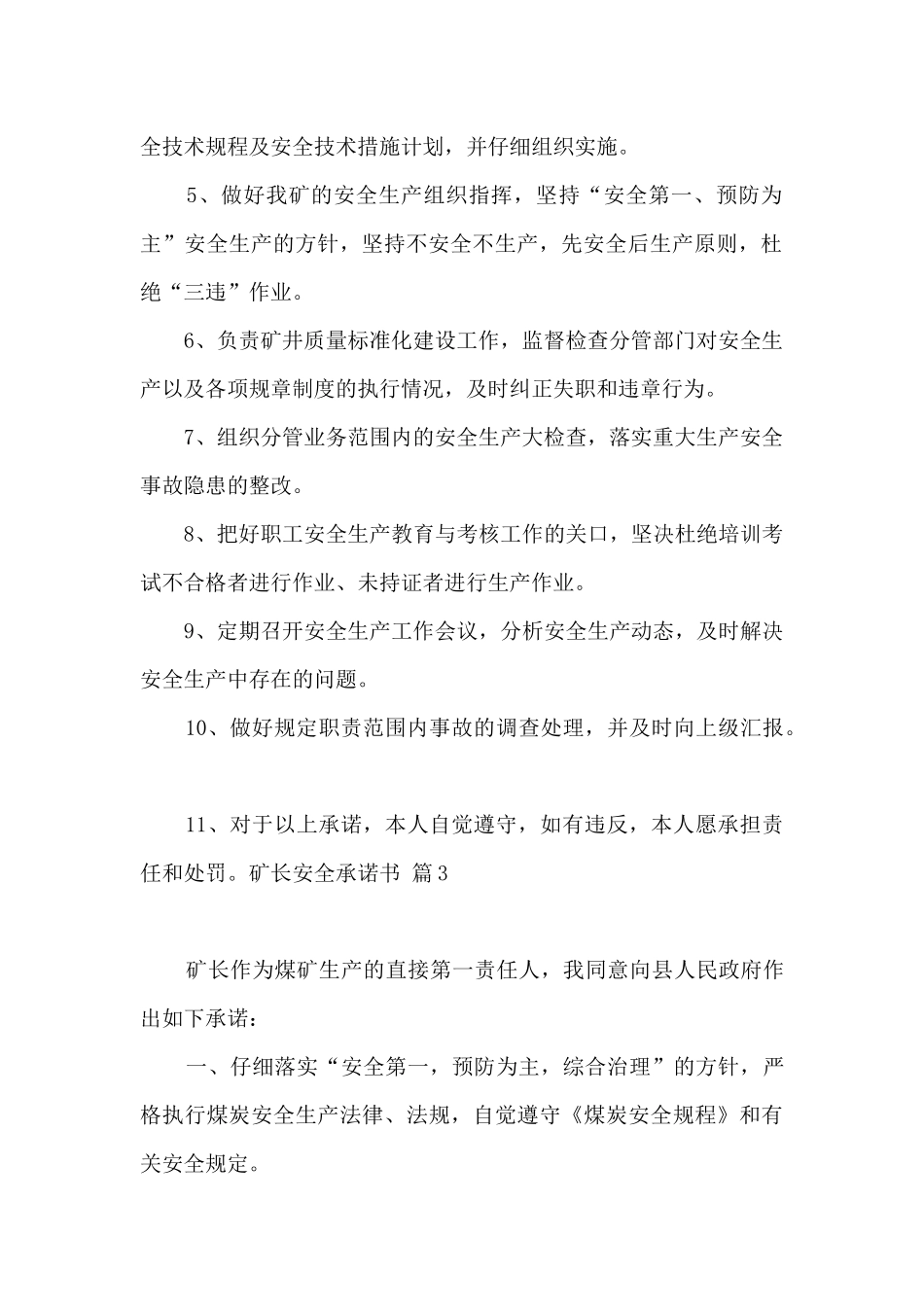 矿长安全承诺书汇总10篇_第3页