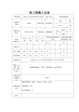 砼工程施工记录