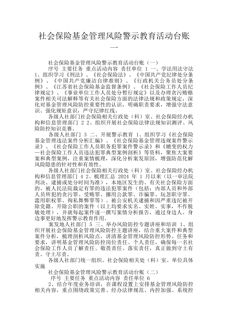 社会保险基金管理风险警示教育活动台账一_第1页