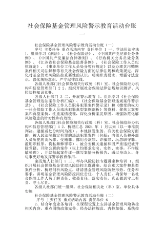 社会保险基金管理风险警示教育活动台账一