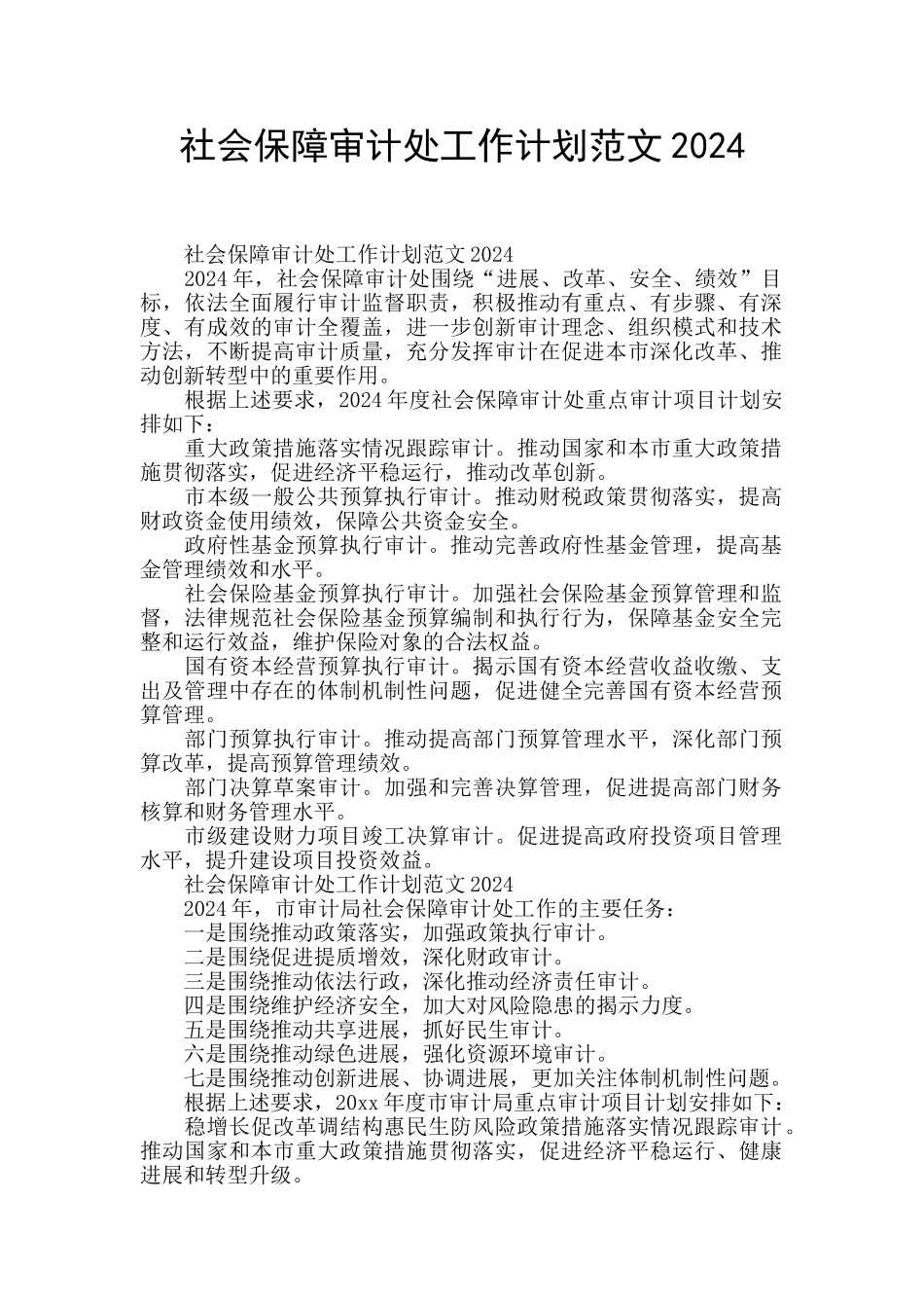 社会保障审计处工作计划范文2024_第1页