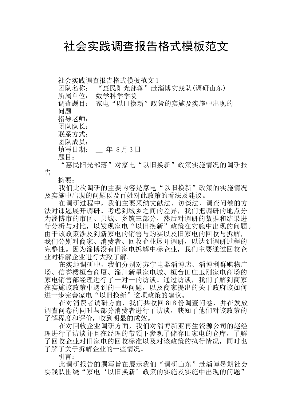 社会实践调查报告格式模板范文_第1页