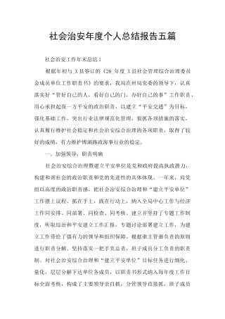社会治安年度个人总结报告五篇