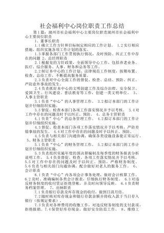 社会福利中心岗位职责工作总结