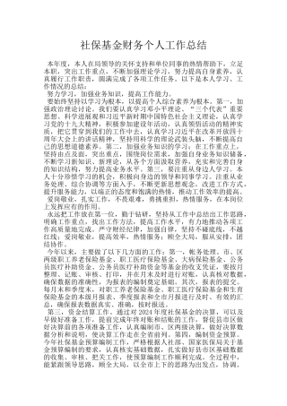 社保基金财务个人工作总结