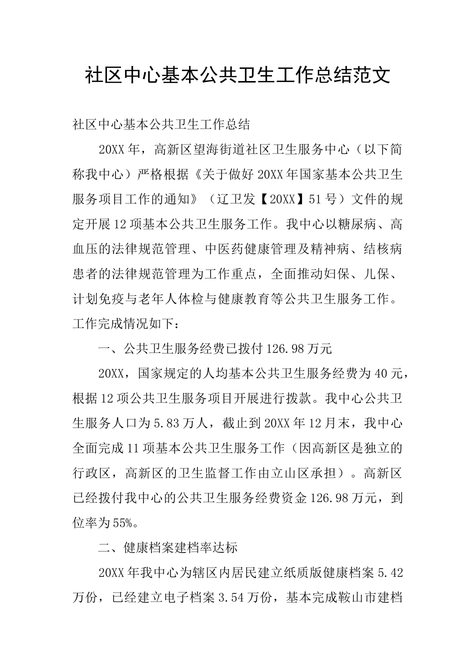 社区中心基本公共卫生工作总结范文_第1页