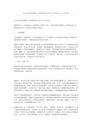社区分管劳动保障、宣传和信息工作个人工作总结