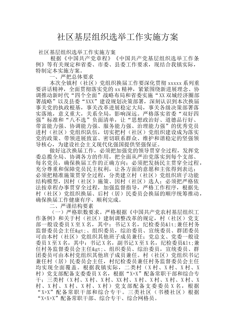 社区基层组织选举工作实施方案_第1页