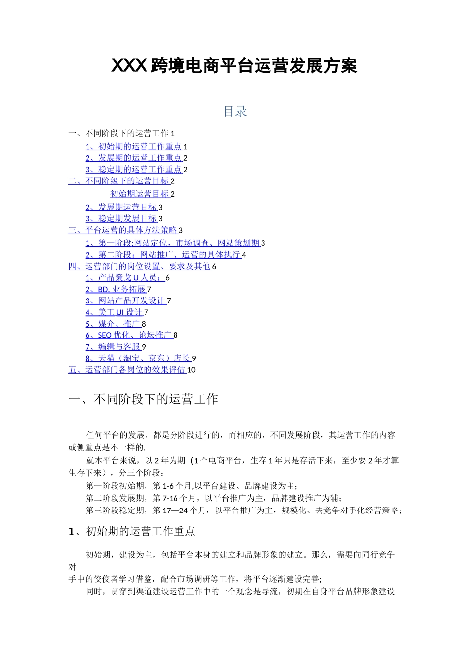 XXX跨境电商平台运营发展方案_第1页