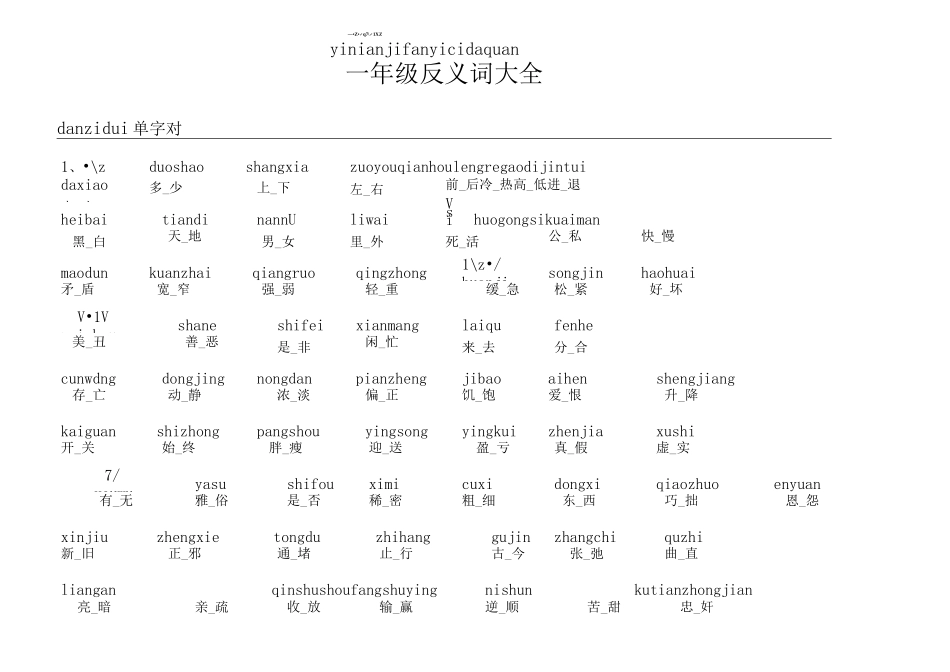 小学一年级-反义词带拼音_第1页