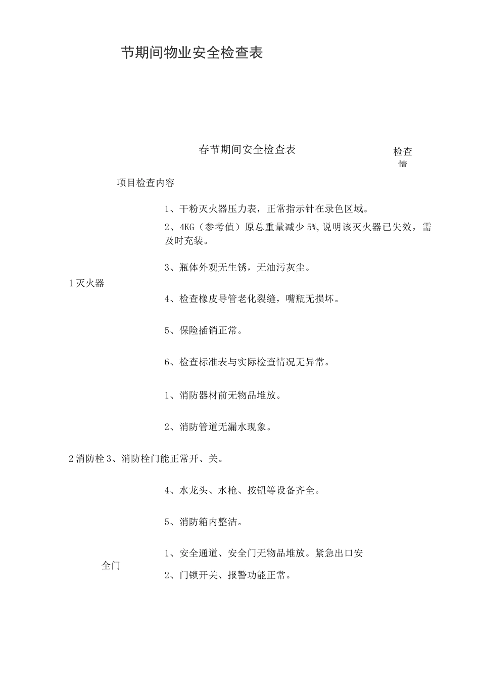 节期间物业安全检查表_第1页