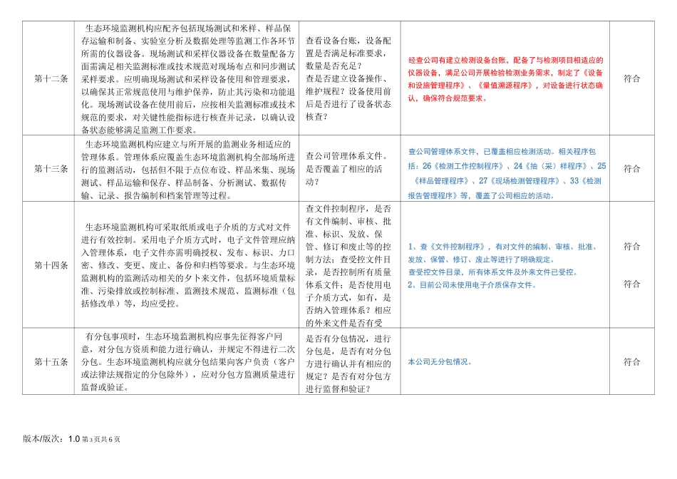 内审检查表(检验检测机构资质认定生态环境监测机构补充要求)(可编辑修改word版)_第3页