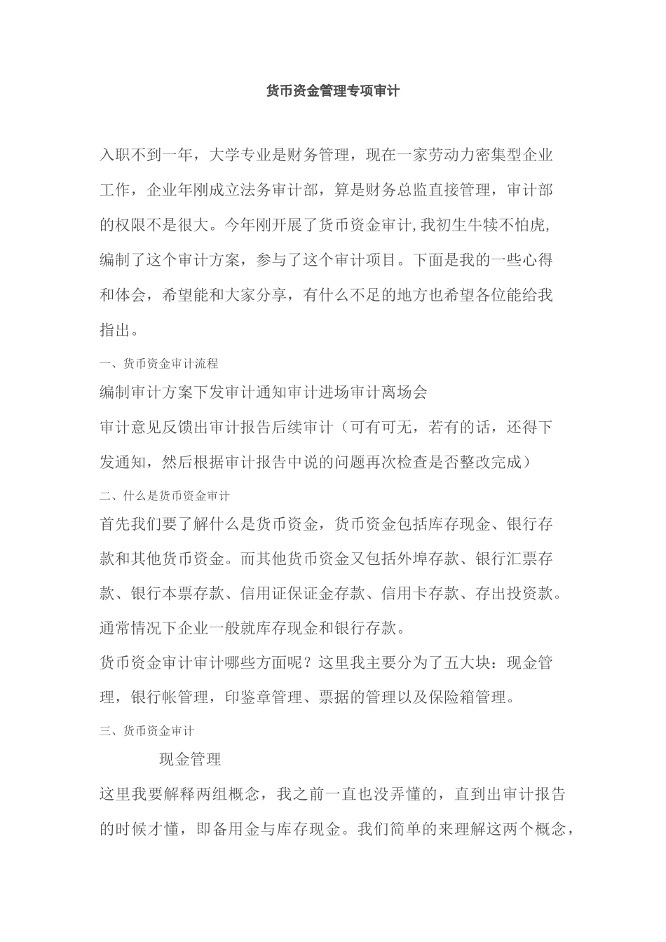 货币资金管理专项审计_第1页