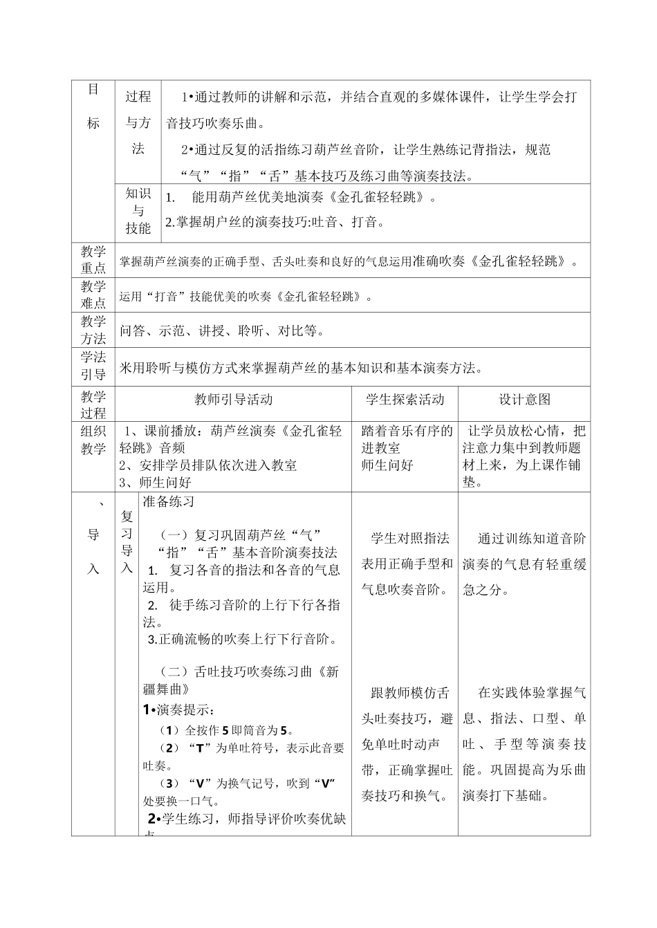 葫芦丝《金孔雀轻轻跳》的教学设计_第2页