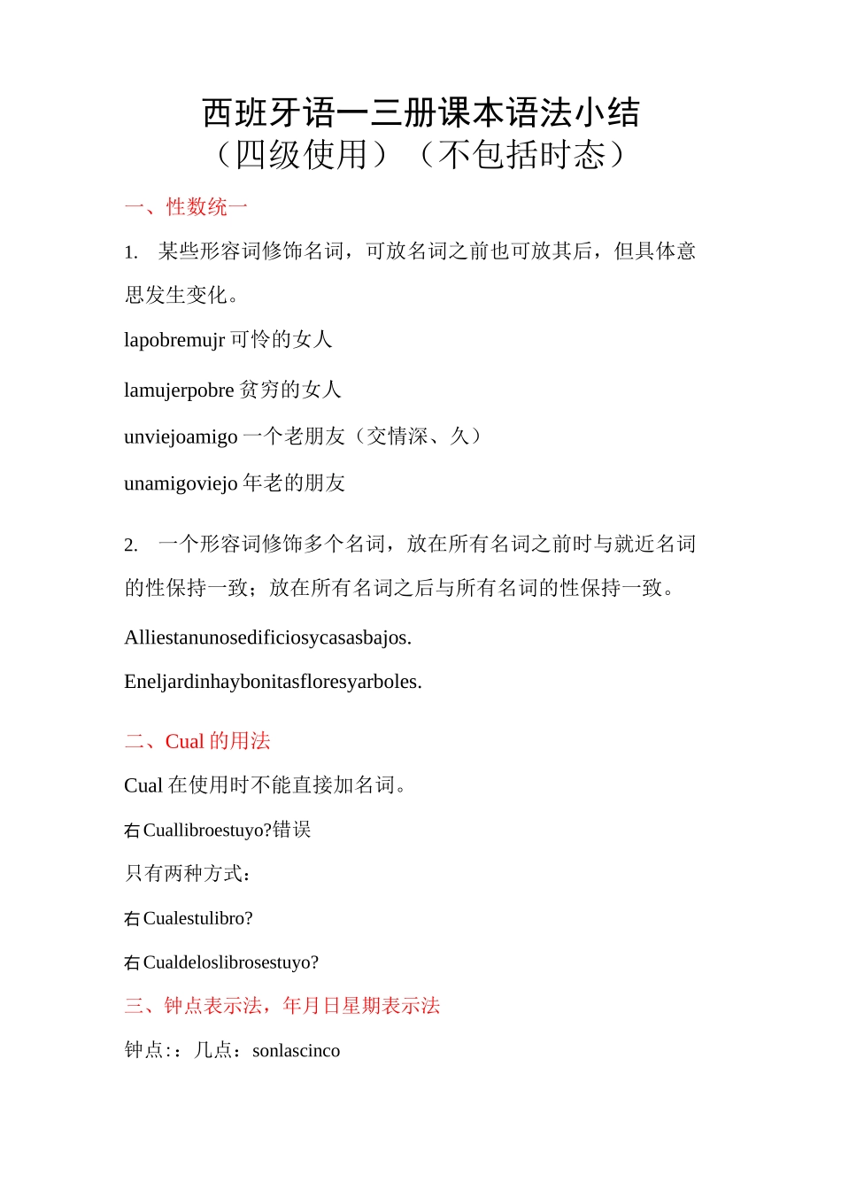 现代西班牙语 1-3册语法复习_第1页