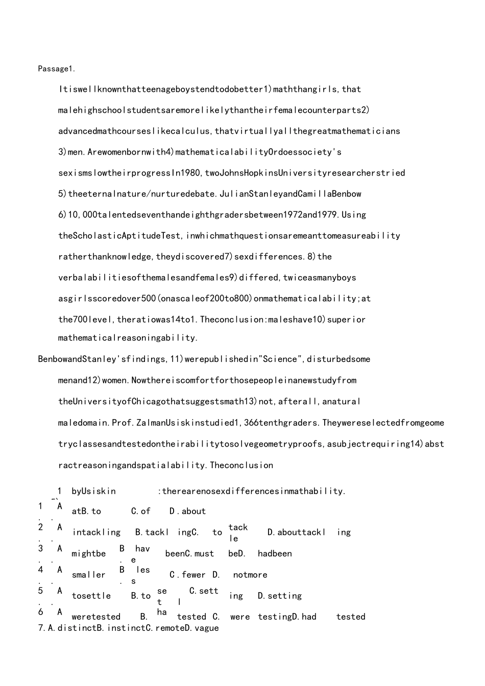 专四完型填空练习题含答案_第1页