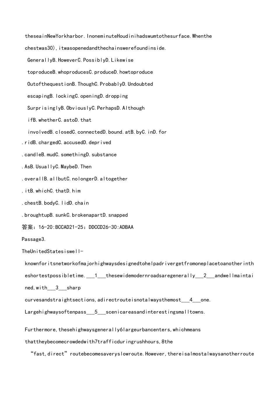 专四完型填空练习题含答案_第3页