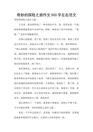 神奇的探险之旅作文500字左右范文