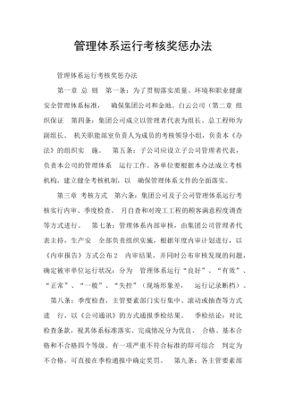 管理体系运行考核奖惩办法