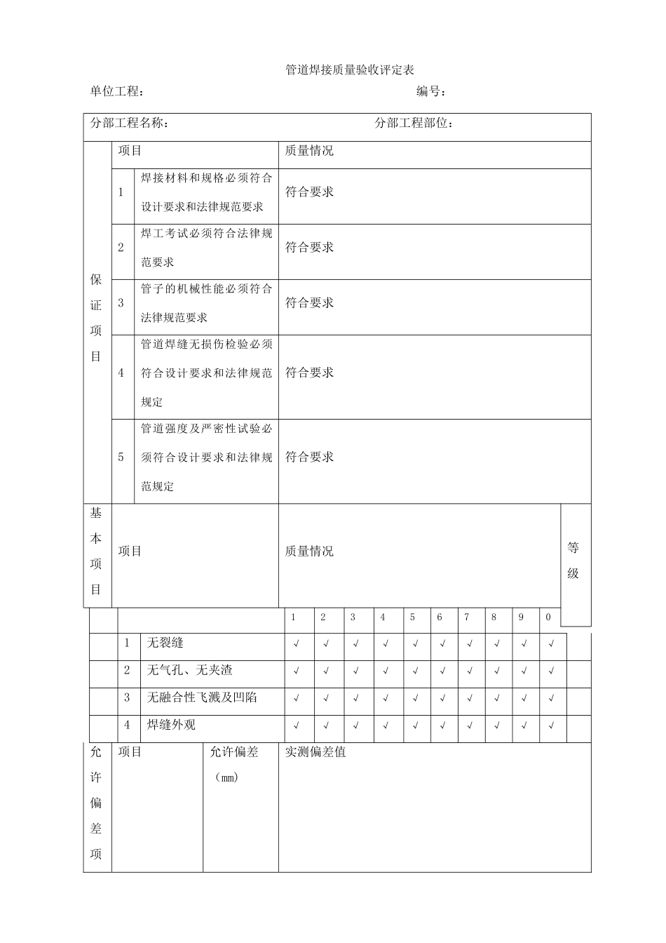 管道焊接质量验收评定表_第1页