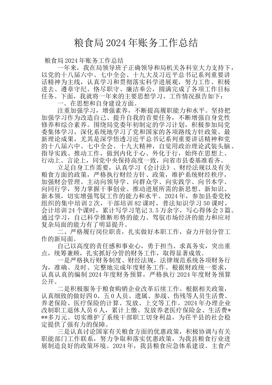 粮食局2024年账务工作总结_第1页