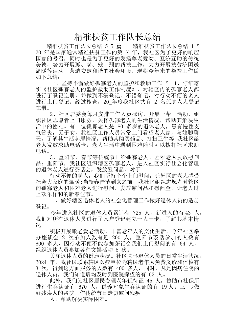 精准扶贫工作队长总结_第1页