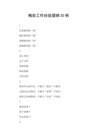 精彩工作经验提纲30例