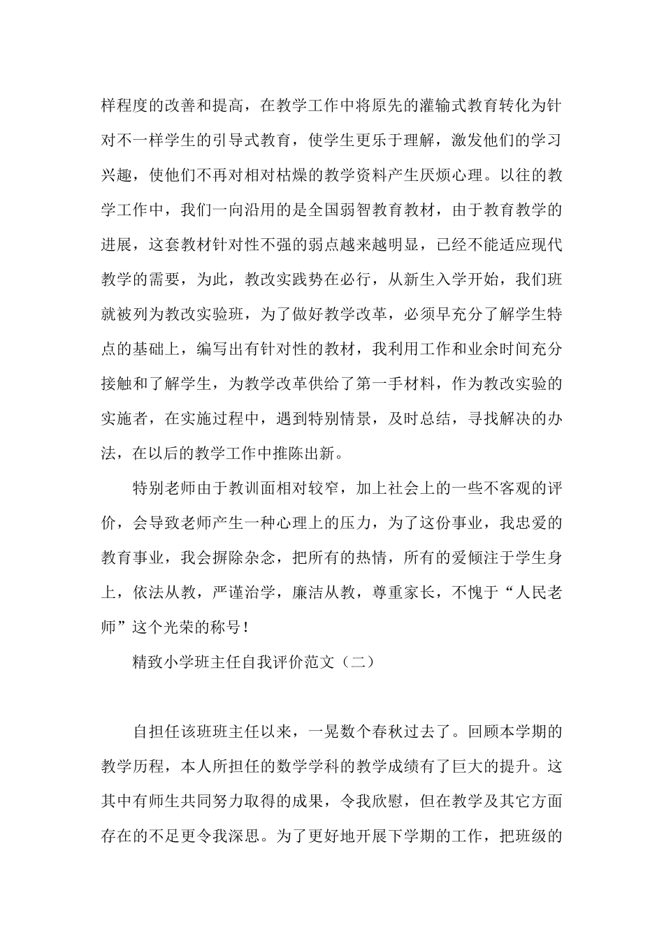 精致小学班主任自我评价范文_第2页