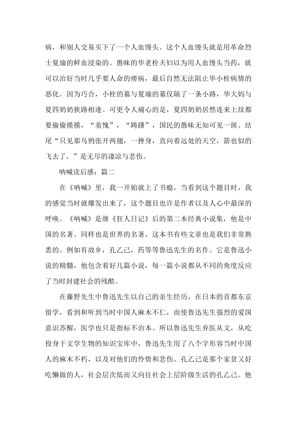 精选《呐喊》优秀读后有感作文3篇_第2页