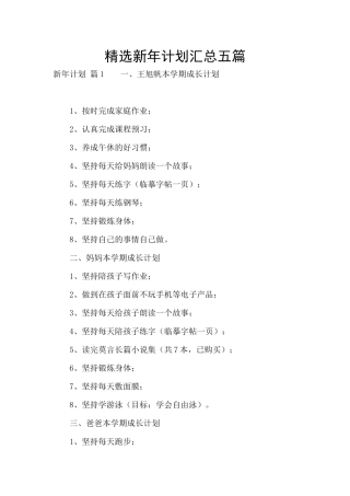 精选新年计划汇总五篇