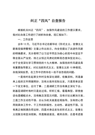 纠正四风自查报告
