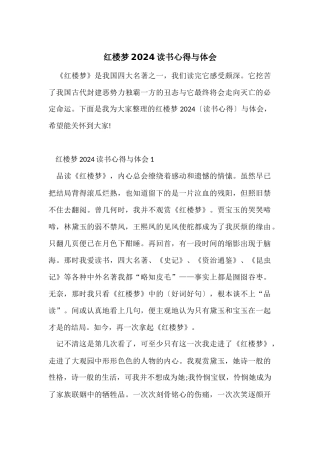 红楼梦2024读书心得与体会