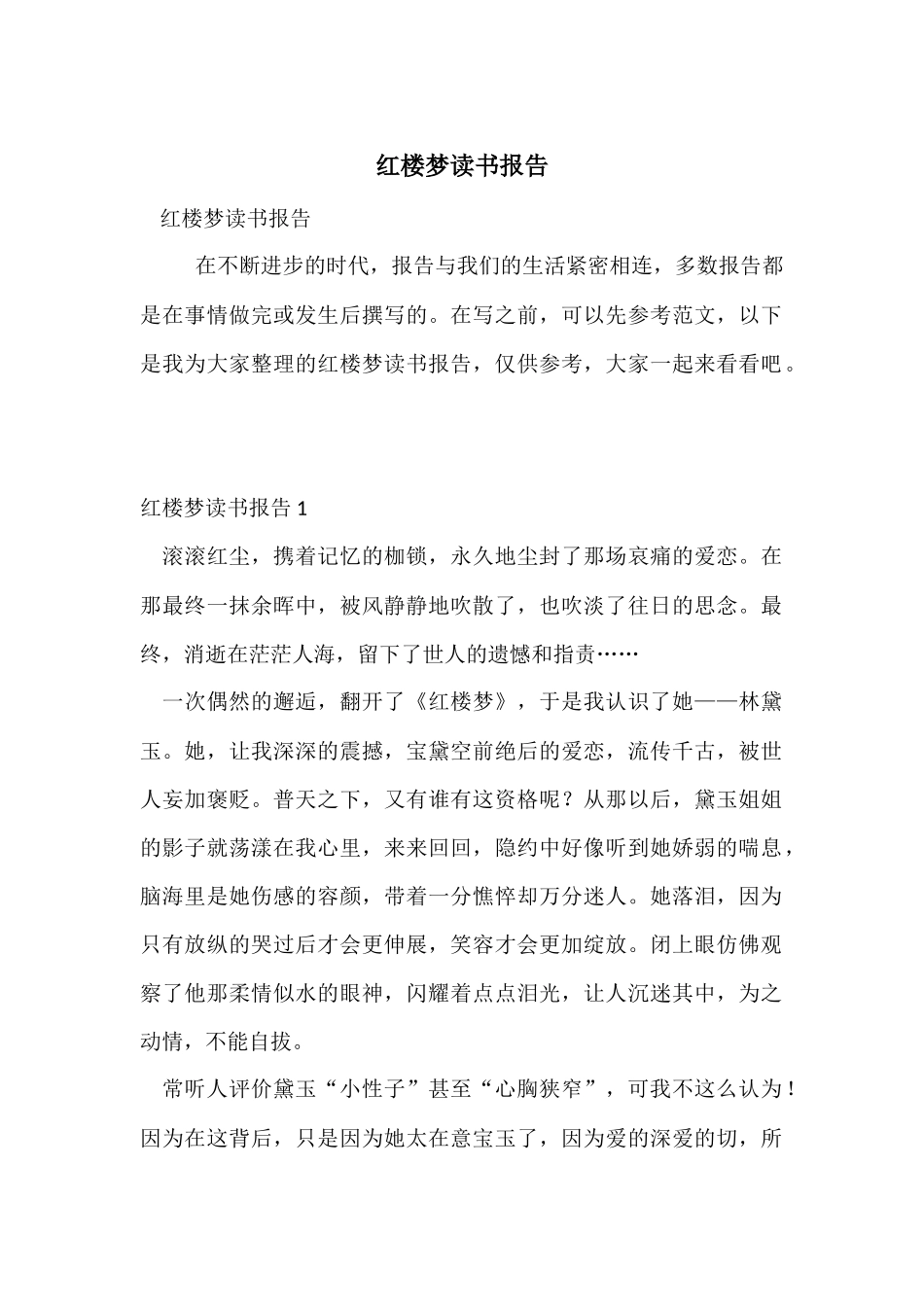 红楼梦读书报告_第1页