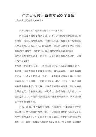 红红火火过元宵作文600字5篇