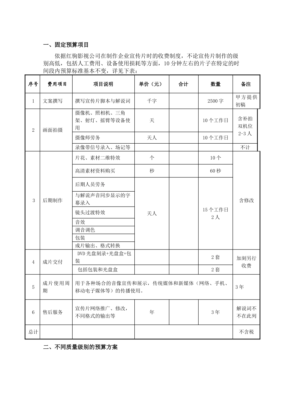 红驹影视宣传片预算方案_第1页