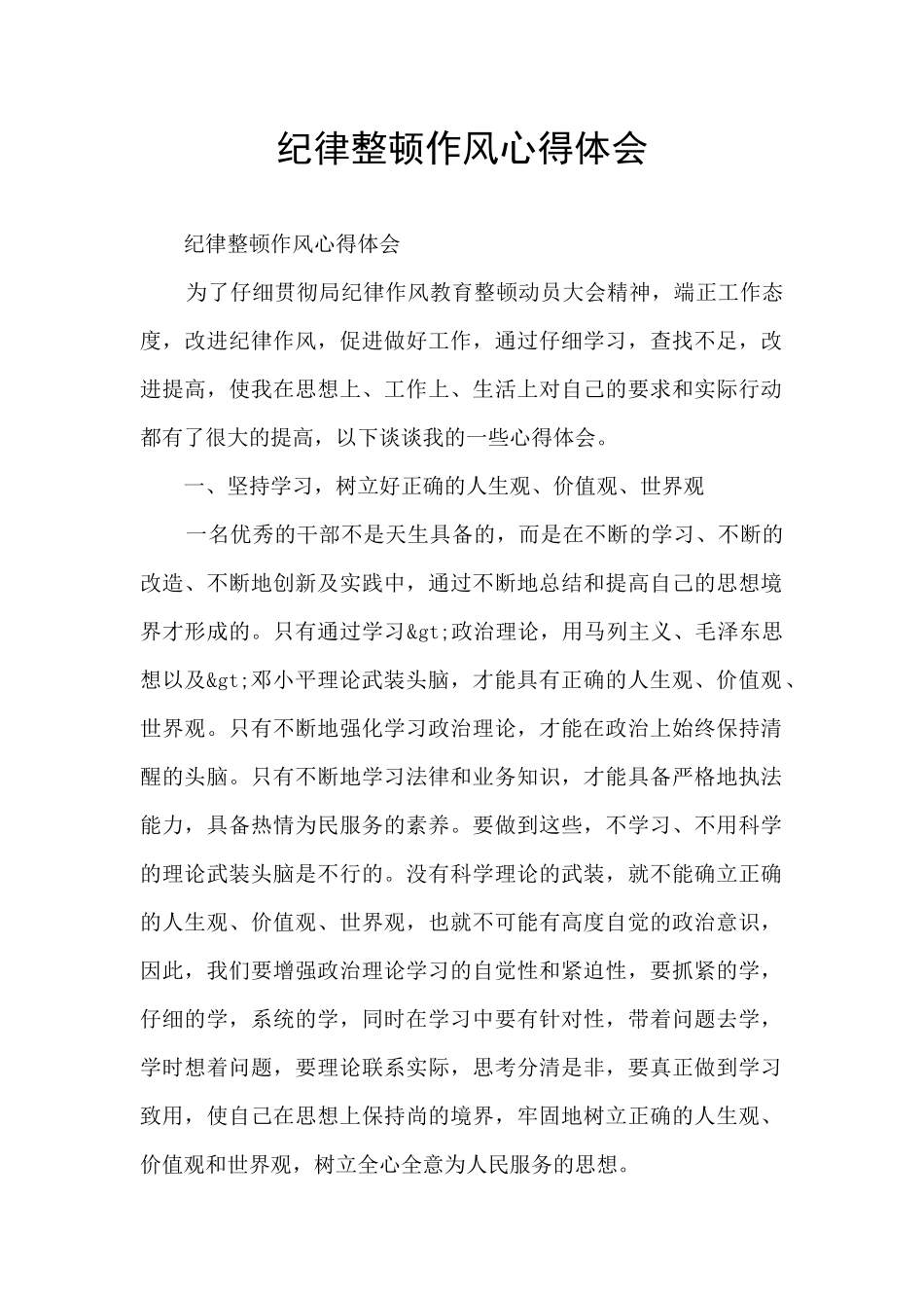 纪律整顿作风心得体会_第1页