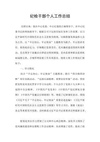 纪检干部个人工作总结