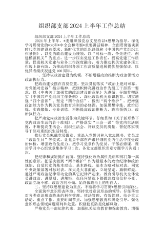 组织部支部2024上半年工作总结