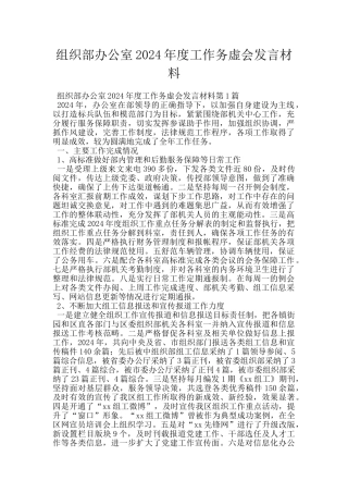 组织部办公室2024年度工作务虚会发言材料