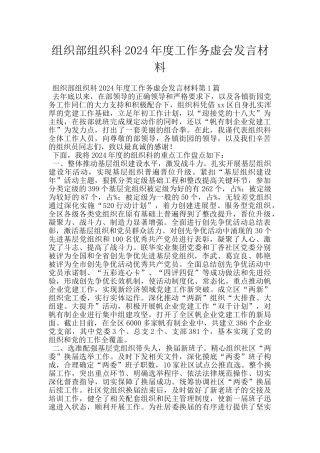 组织部组织科2024年度工作务虚会发言材料
